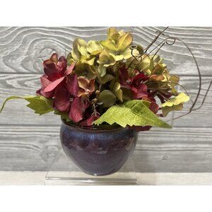 Small Flower Arrangement Hydrangeas in Blue Ceramic Pot 7.5” Faux Floral